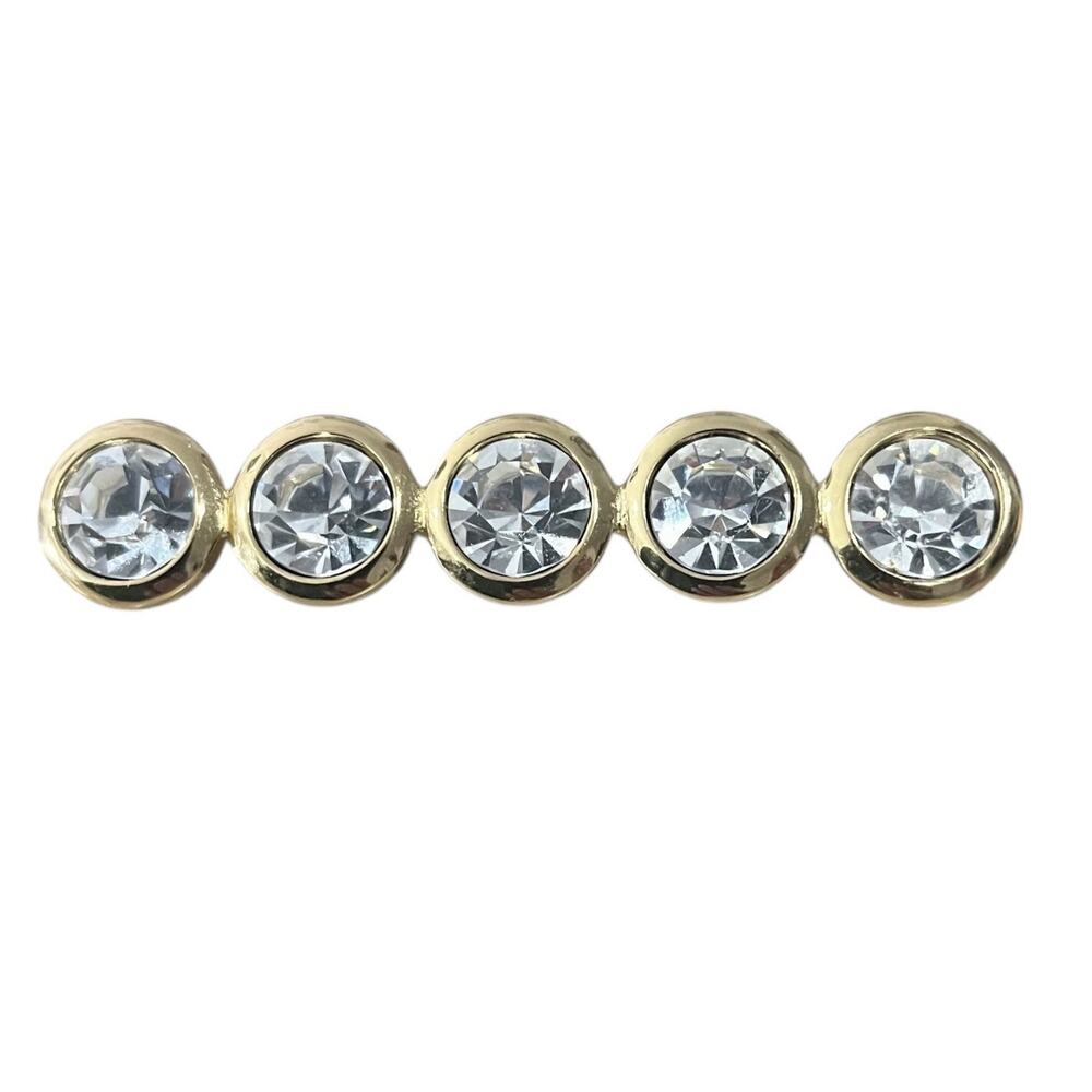 Vtg Christian Dior Crystal Pin Brooch Gold Tone Glam Jewelry Bar Round